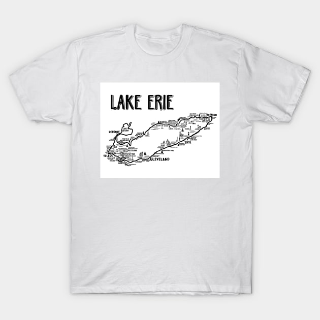 Lake Erie Map T-Shirt by fiberandgloss